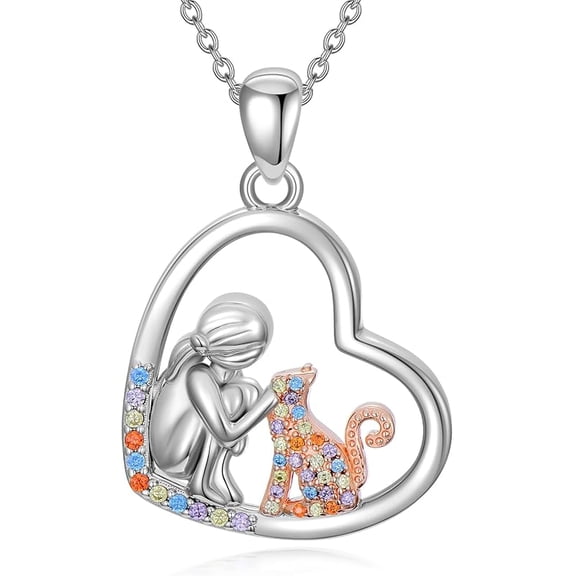 AOBOCO Dog/Cat Necklace Sterling Silver Heart Pendant Puppy/Cat Lover Memorial Keepsake Jewelry Gifts for Women
