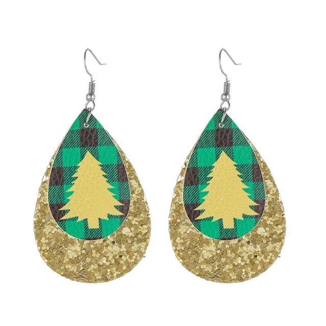 Pendientes de traje de cuero con copos de nieve navideños Pendientes de cuero con gotas de agua a cuadros rojos Joyas navideñas Opción de regalo versátil