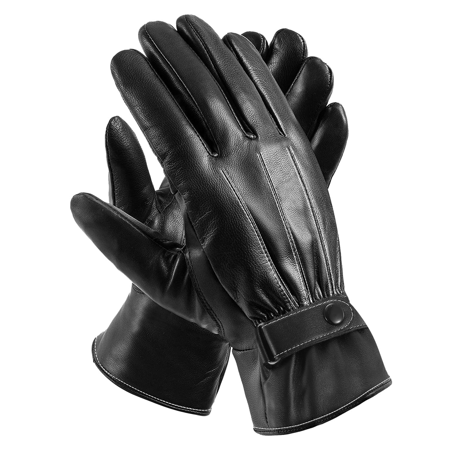 Color : Coffee, Size : S Leather Gloves Mens Leather Gloves Plus Velvet Warm Full Touch Gloves Driving