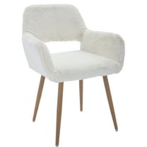 KCC Furry Desk Chair, Mid-Century Modern Accent Armchair with Faux Fur for Teen Girls, Dining Chair With Wood Look Metal Legs Living Dining Room, Home Vanity Makeup Office No Wheel, White