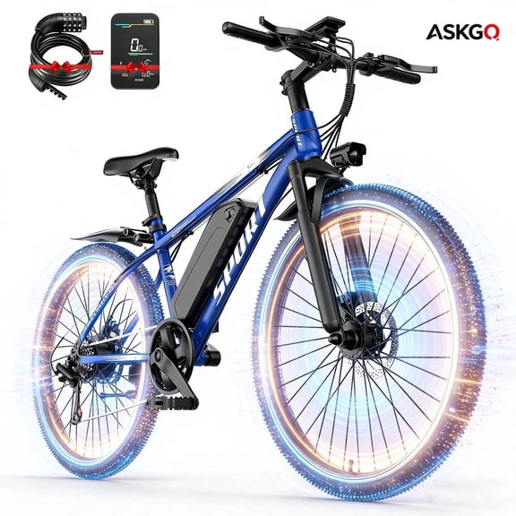 Electric Bike for Adults, 749W Peak Mountain Ebike with 25 MPH, 65 Miles Range, 7 Speeds, 48V 10Ah Removable Battery 26" Ebike for Commute,UL2849,Lockable Suspension Fork Free car lock,Unisex