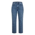 thumbnail image 4 of Karymi Women's Pants Pearl Embellished Straight Leg Jeans, High Waist Button Fly Belt Loops Trousers, Vintage Streetwear Pants Linen&nbsp;Pants&nbsp;Women, 4 of 8