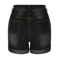 thumbnail image 4 of Edvintorg jean shorts women summer Women's Denim Button Zipper Short Summer Mid Waist Stretchy Pockets Jean Shorts Black M, 4 of 6