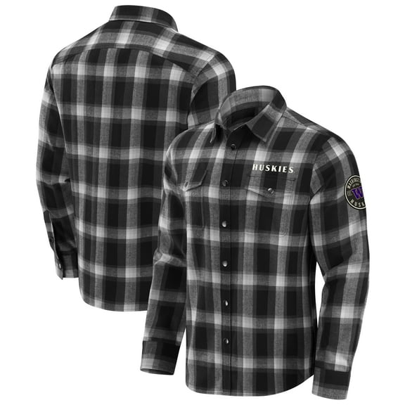 Men's Darius Rucker Collection by Fanatics Black Washington Huskies Flannel Plaid Full-Snap Shirt