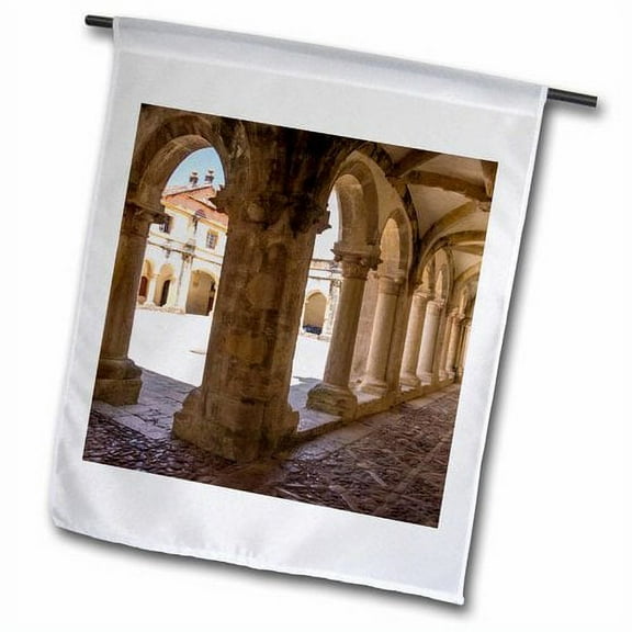 3dRose, Portugal. Tomar Castle, Guest house cloister. Hosperdaria., 12 x 18 inch Garden Flag