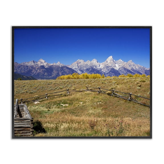 Stupell Industries Farmhouse Panoramic Mountain Peaks Countryside Fence Grassland Field Black Framed Giclee Art, 14 x 11, by Daniel Sproul