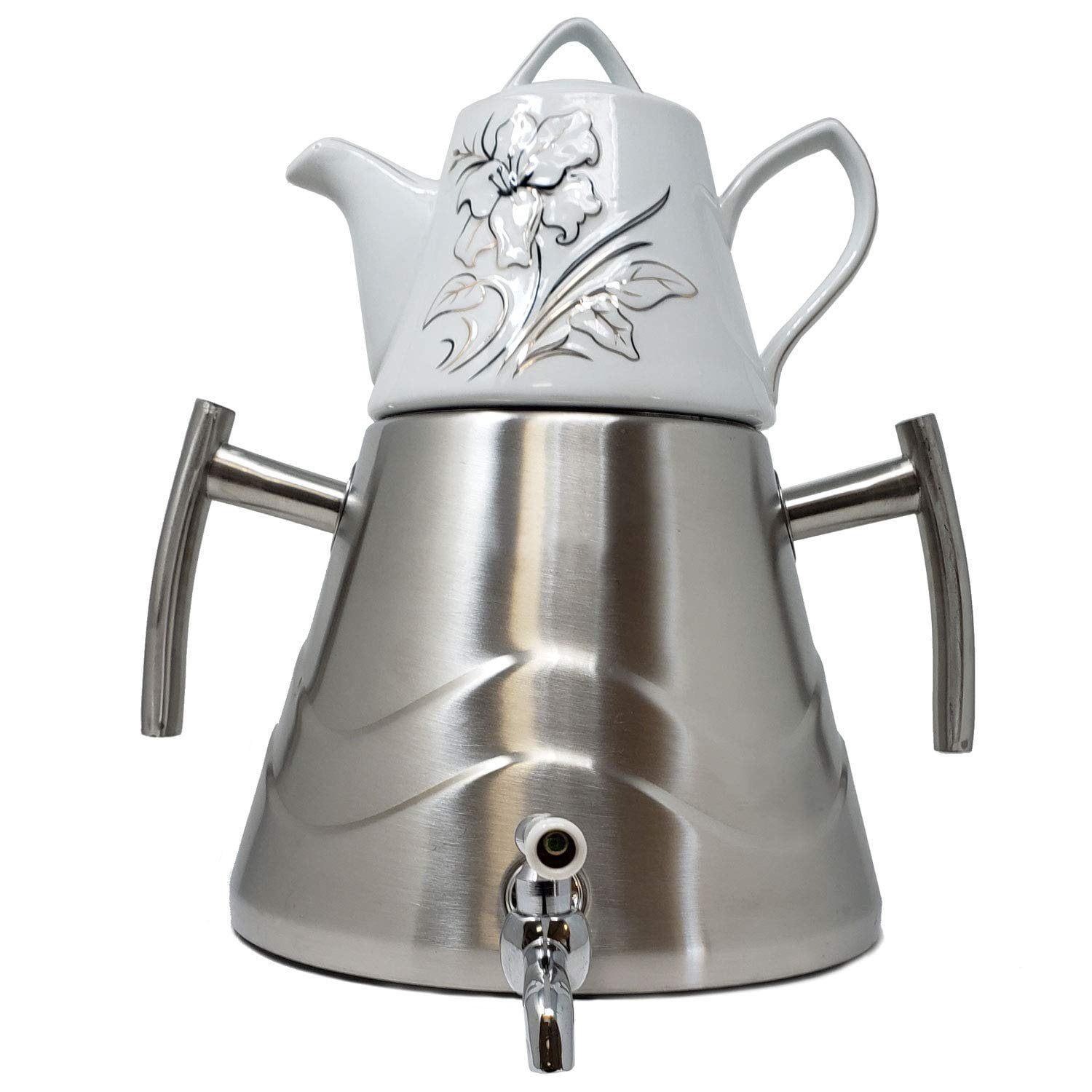 Samovar Tea Maker with Porcelain TeaPot, StainlessSteel Infuser, Keep