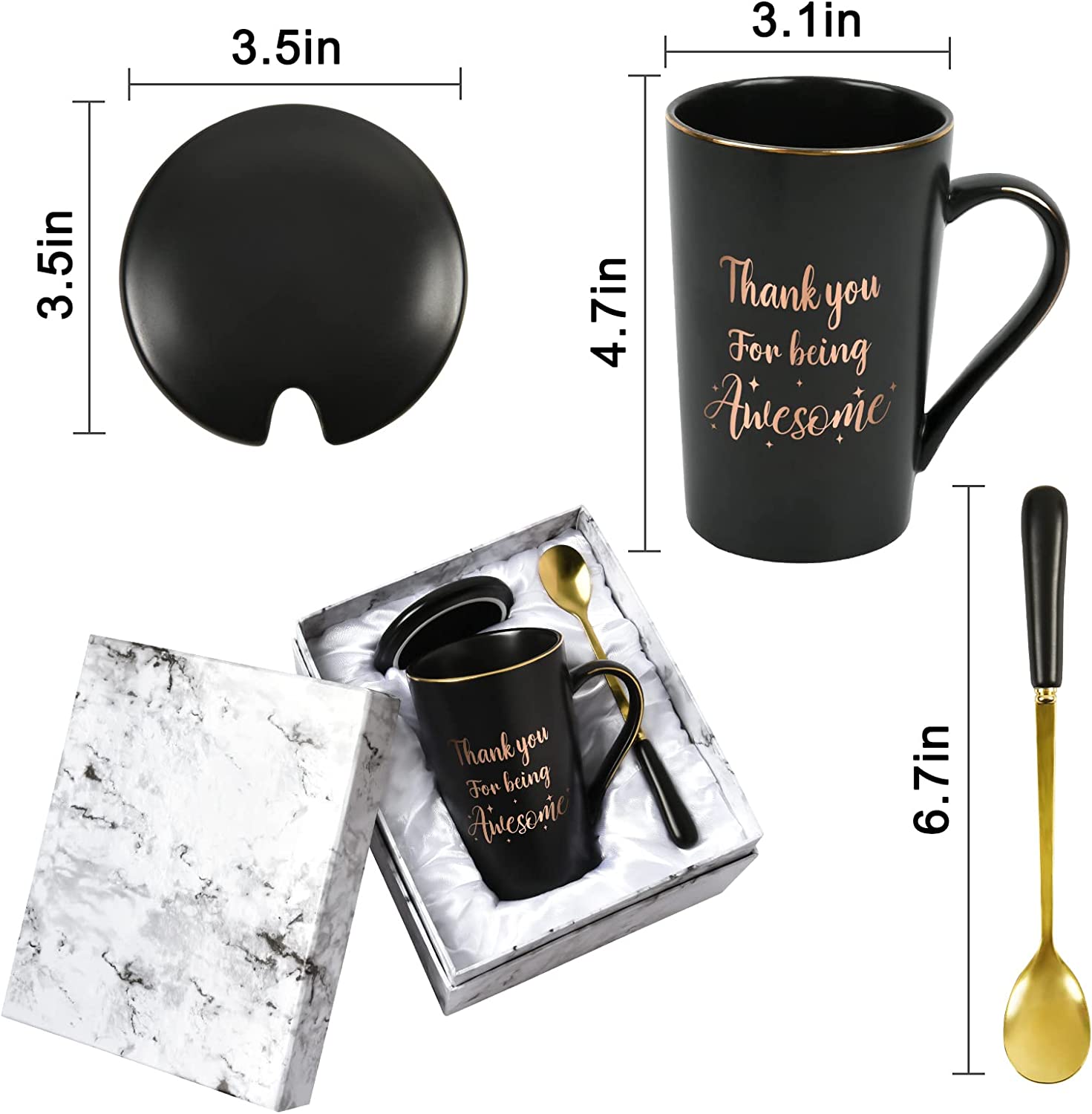 Futtumy Black 14 fl oz Coffee Mugs Ceramic Mug Tea Cup, Thank You for Being Awesome Mug, Inspirational Christmas Birthday Gifts for Men Women Friends, Thank You Gifts for Mug - image 2 of 10