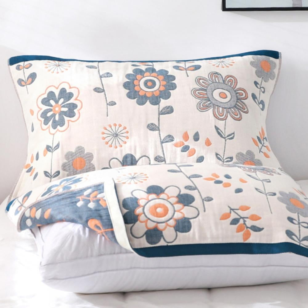 Floral Pillowcase for Hair, Cotton Standard Pillow Shams, Set of 2, 20 x 30 inches