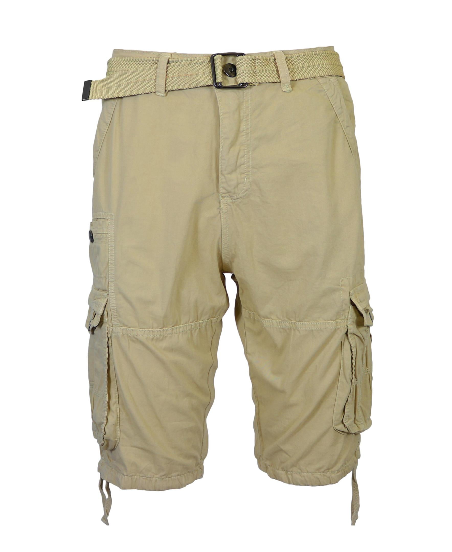 新品タグ付きCarette Belted Twill Shorts ベルト付 Men's 100% Cotton Distressed Washed Style Belted Cargo