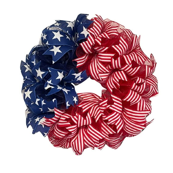 July 4th Wreath Americana Patriotic Wreath Handcrafted Memorial Day Wreath Festival Garland Decoration Front Door Wall Home Decor