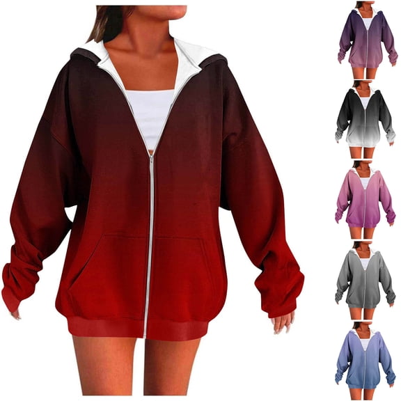 Yievot Hooded Sweatshirts for Women Casual Full Zip Long Sleeve Sport Sweatshirt Gradient Color Regular Fit Fall Jogging Jackets