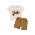 thumbnail image 2 of Aojekbee Toddler Boy Farm Outfit LetterAnimal Print Short Sleeve Tops with Elastic Waist Shorts 2 Pcs Clothes, 2 of 10