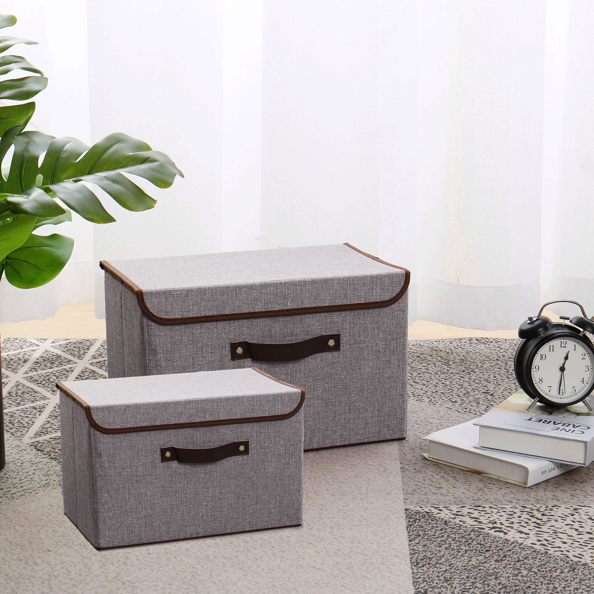 Storage Bins Cubes Toy Baskets with Handle & Lid for Closet Gray Set of