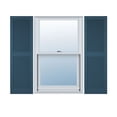 thumbnail image 1 of 12"W x 39"H Lifetime Vinyl, Custom Cathedral Top Center Mullion, Open Louver Shutters, w/Shutter-Loks (Per Pair), Classic Blue, 1 of 12