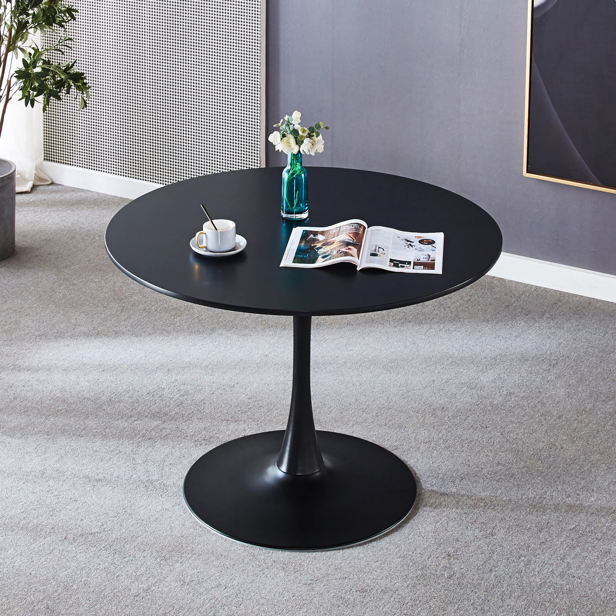 Holaki 42.1" Round Dining Table with MDF Top & Metal Tulip Pedestal Frame for Kitchen, Living Room, Bedroom, Black