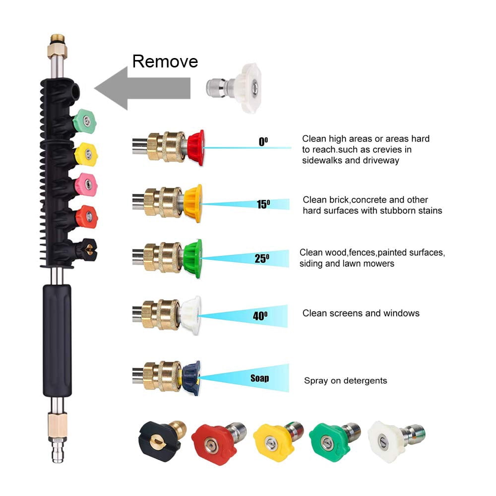 Beiled 4000 PSI Pressure Washer Wand, 10pcs Set w/6 Nozzle Tips (30°/90°/120°), 1/4" Quick Connect, Curved Rod for Roof/Gutter/Wall Cleaning
