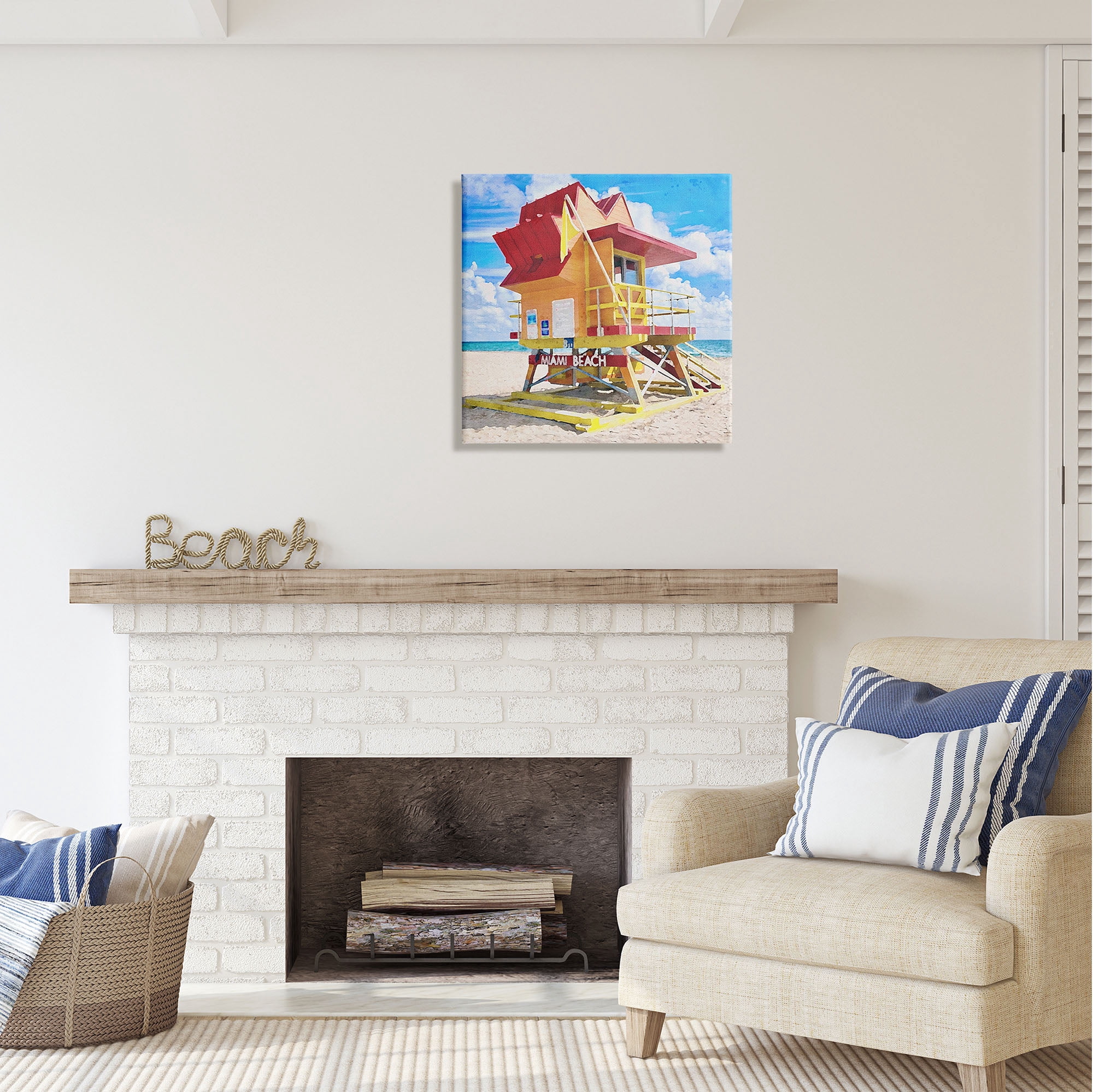 Stupell Industries Summer Beach Hut Nature Painting Gallery Wrapped Canvas Print Wall Art, 24 x 24