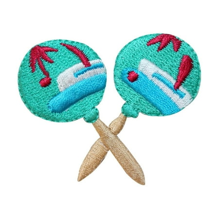 ID 9195 Tropical Maracas Shakers Patch Latino Rattle Instrument Iron On Applique