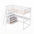 thumbnail image 2 of Twin Size Solid Pine Wood Platform Bed with Desk and Shelves, No Box Spring Needed, White for Bedroom, 2 of 16