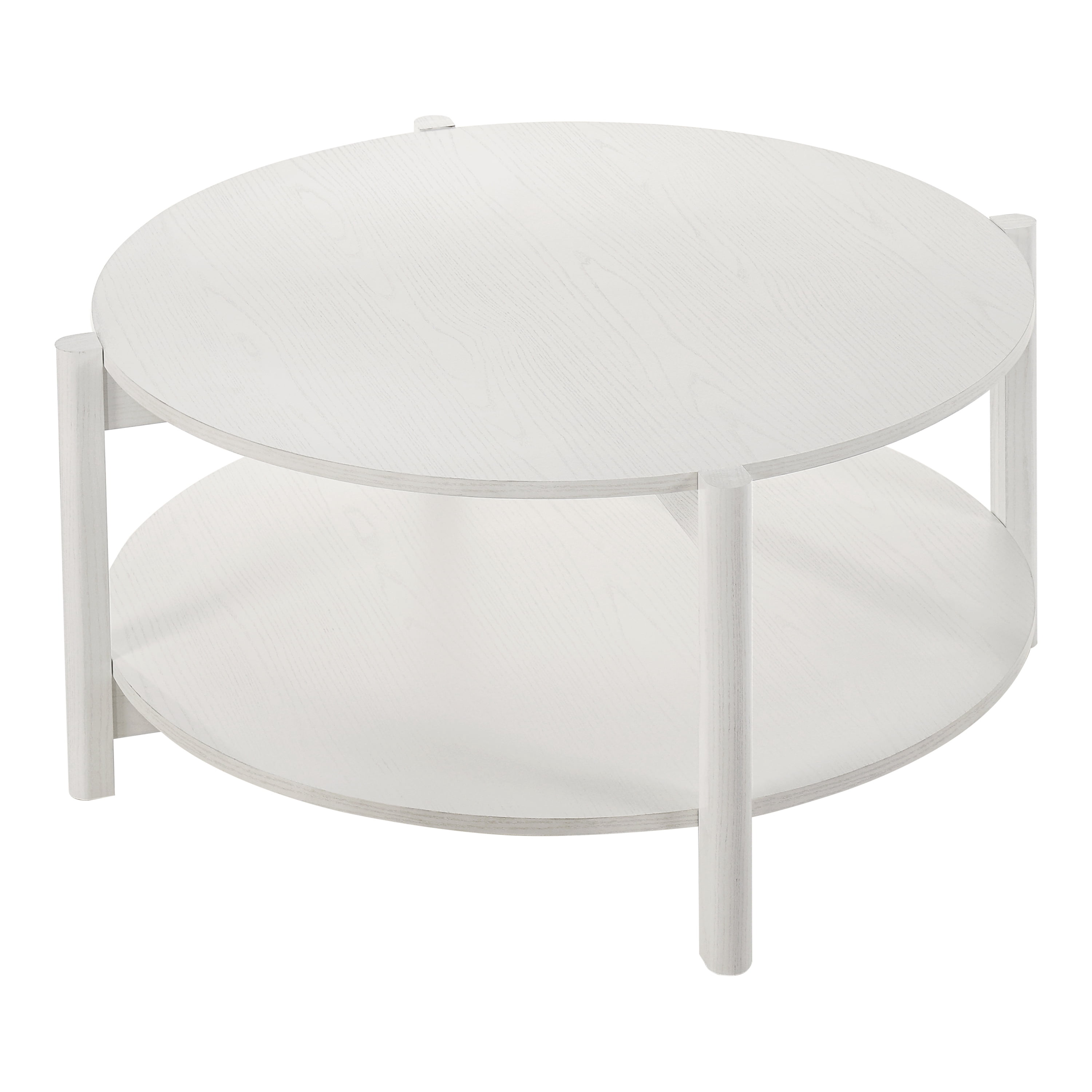 Furniture of America Afra Modern Wood Round Coffee Table with Open Bottom Shelf, White