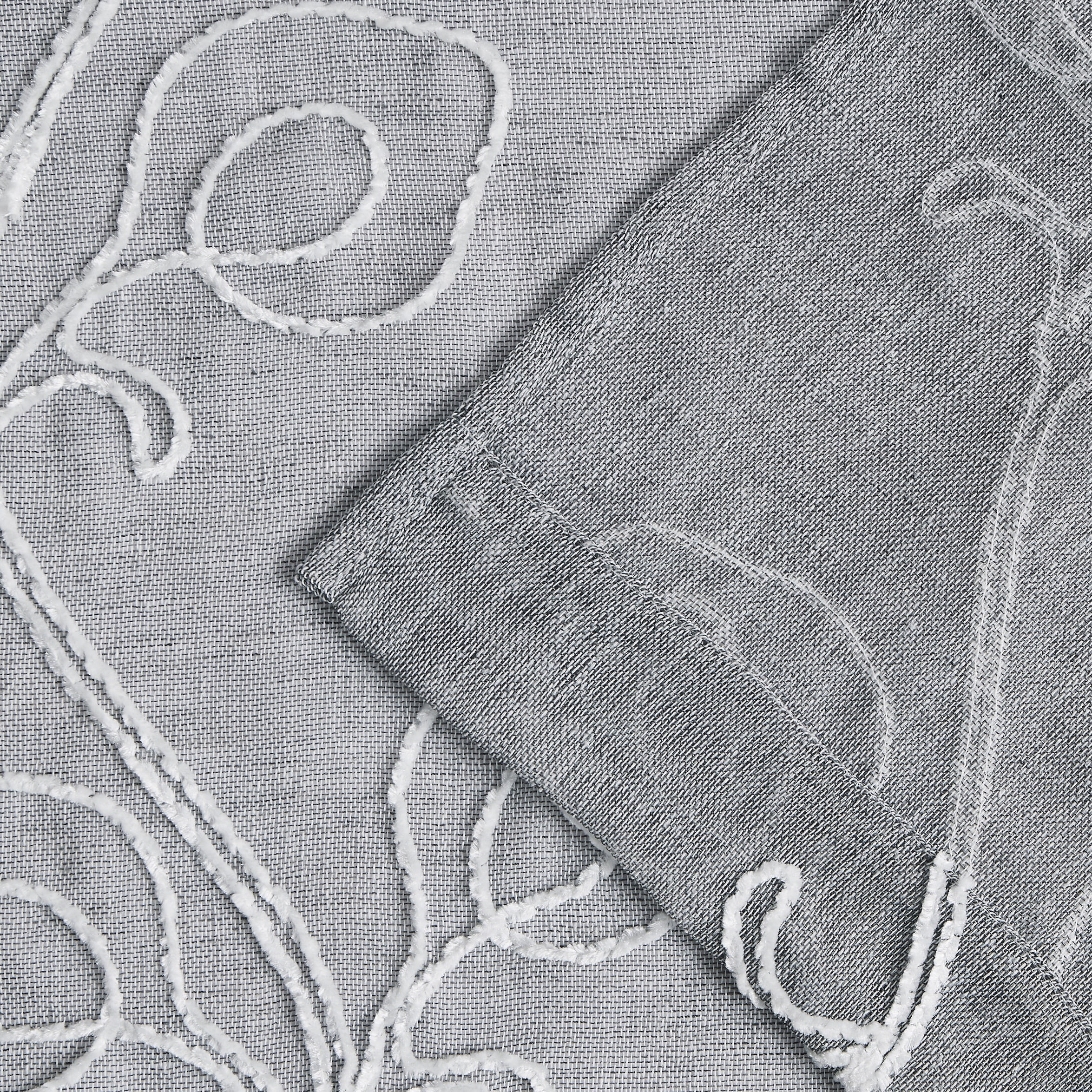 Dainty Home Stella 3D Floral Chenille Embroidered Solid Sheer 76" x 84" Window Curtain Panel Pair in Grey