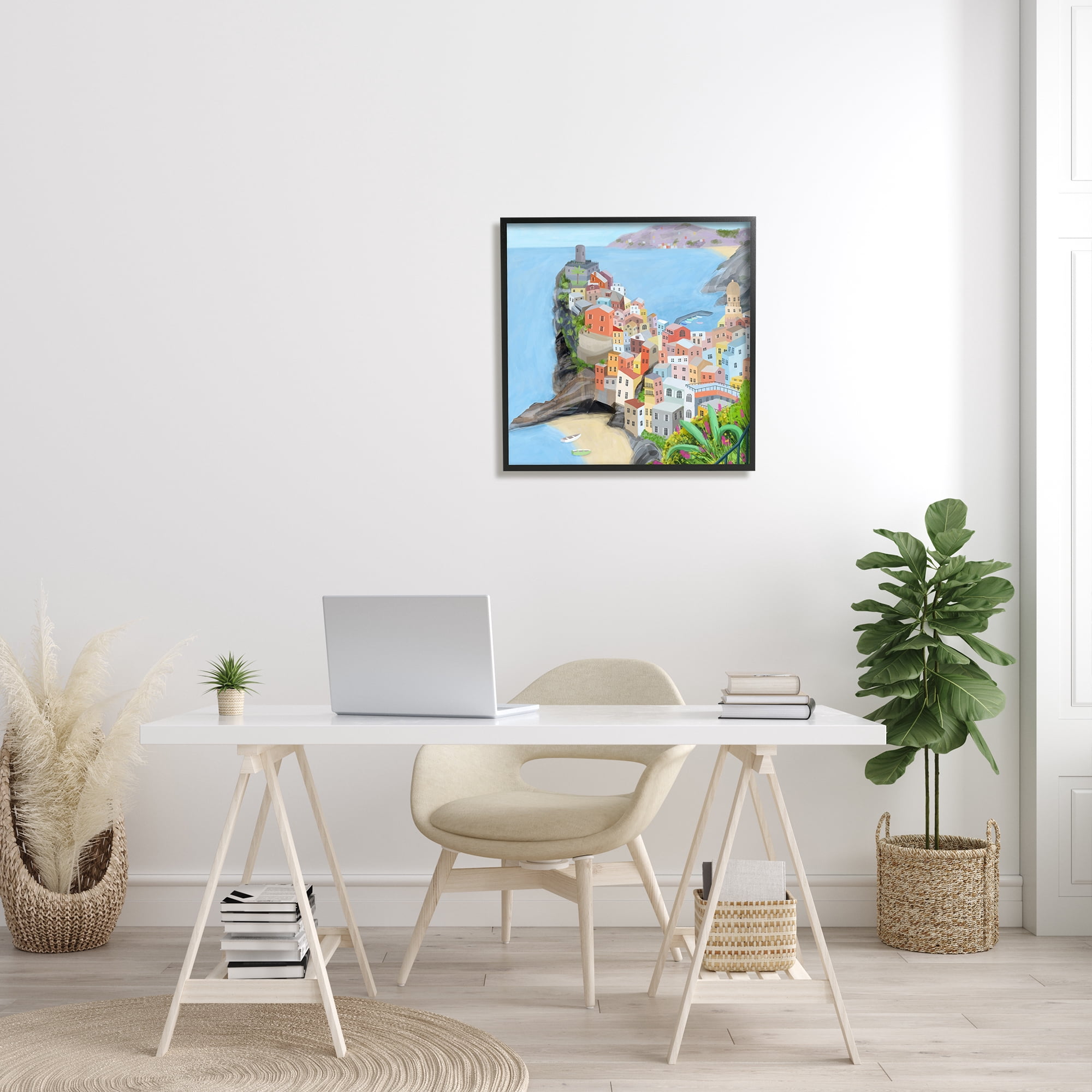 Stupell Industries Cinque Terre Coastal City Architecture Italian Landmark Travel & Places Painting Black Framed Art Print Wall Art, 24 x 24