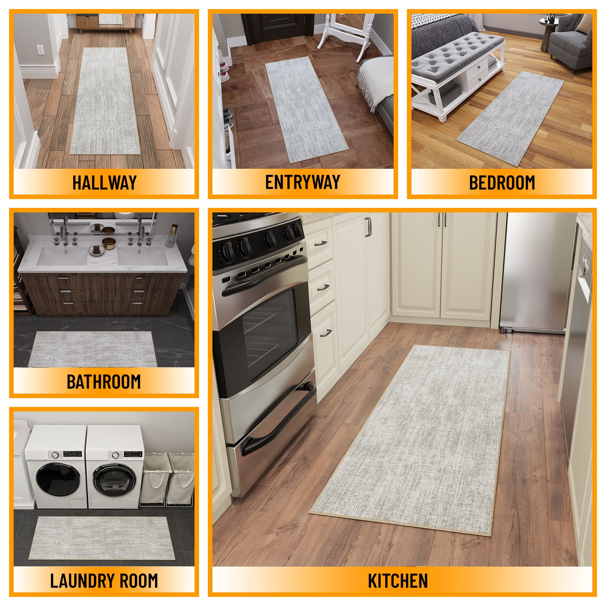 Ottomanson Non-Slip Washable Kitchen Runner Rug Mat for Hallway Durable Easy Care 1'10" x 6' Solid Beige