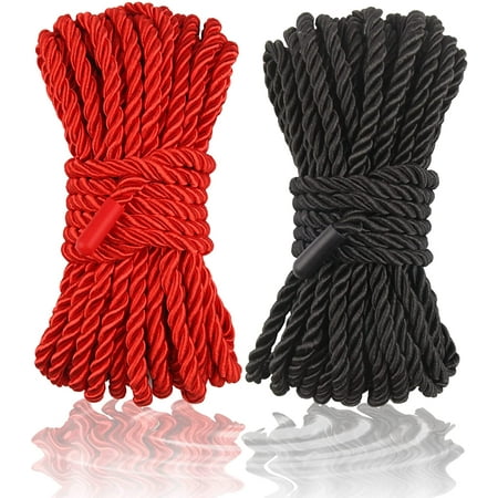 

2-Pack Soft Braided Twisted Silk Rope Durable Thick Rope Skin Friendly Smooth Rope 10 Meters/32 Feet 8MM Multipurpose Protecting Ending Decorative Twisted Long Satin Rope DIY Craft Black-Red