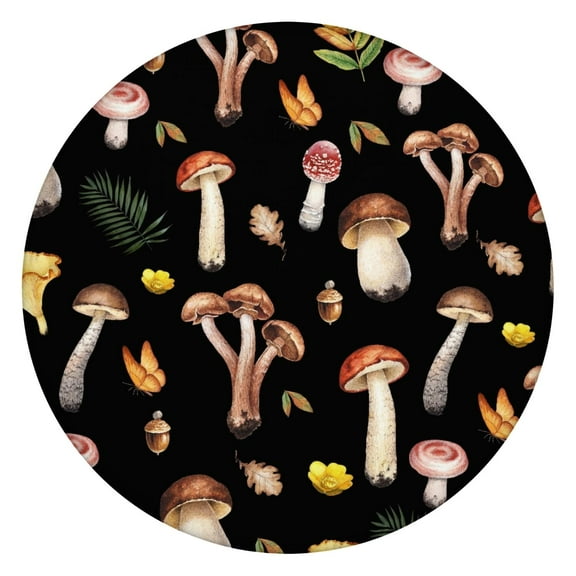 Magical Forest Mushrooms Round Tablecloth - Scratch-Resistant Elastic Table Cover for Picnic, Whimsical Cottagecore Decor