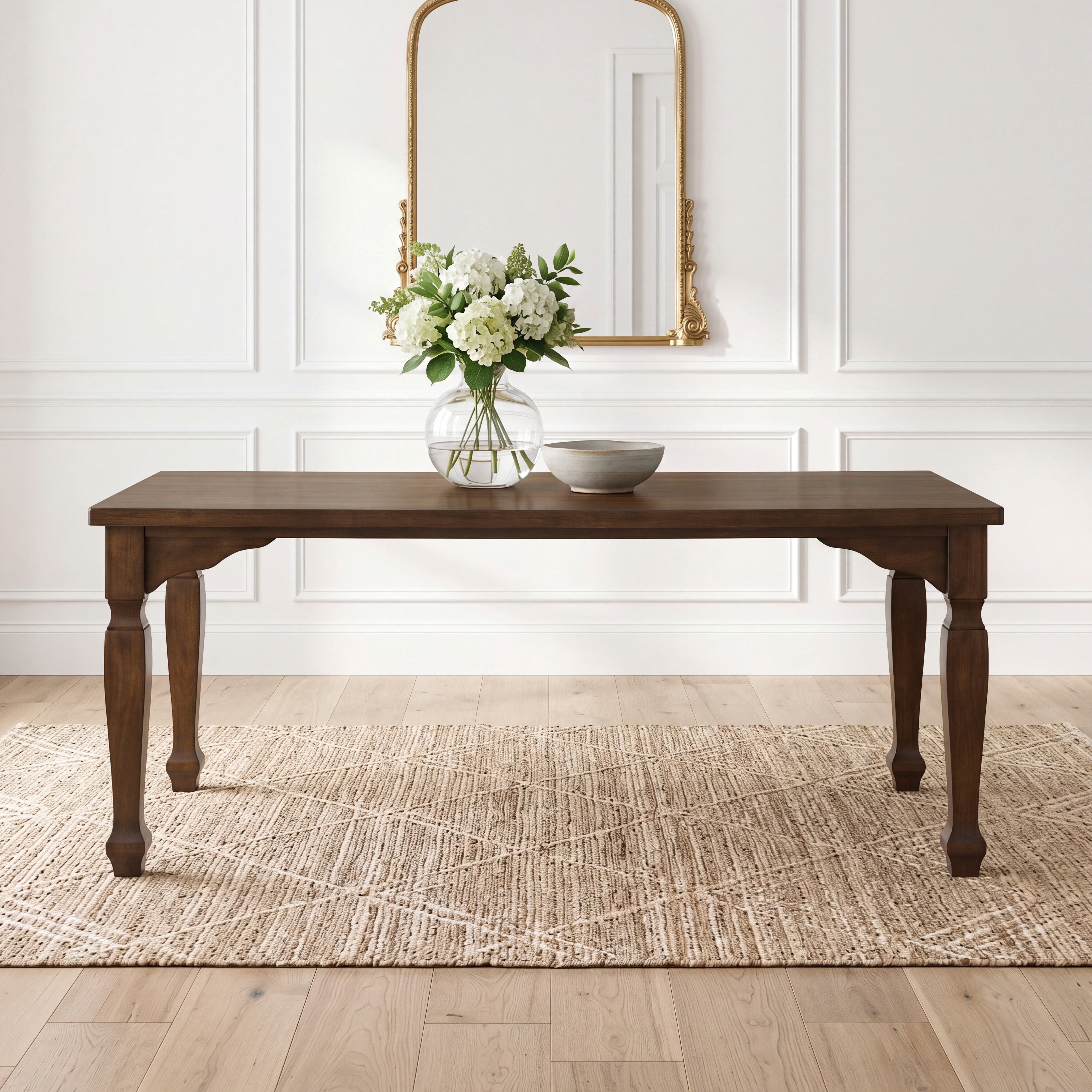 Roundhill Furniture Rowan 72-inch Traditional Farmhouse Wood Dining Table, Walnut