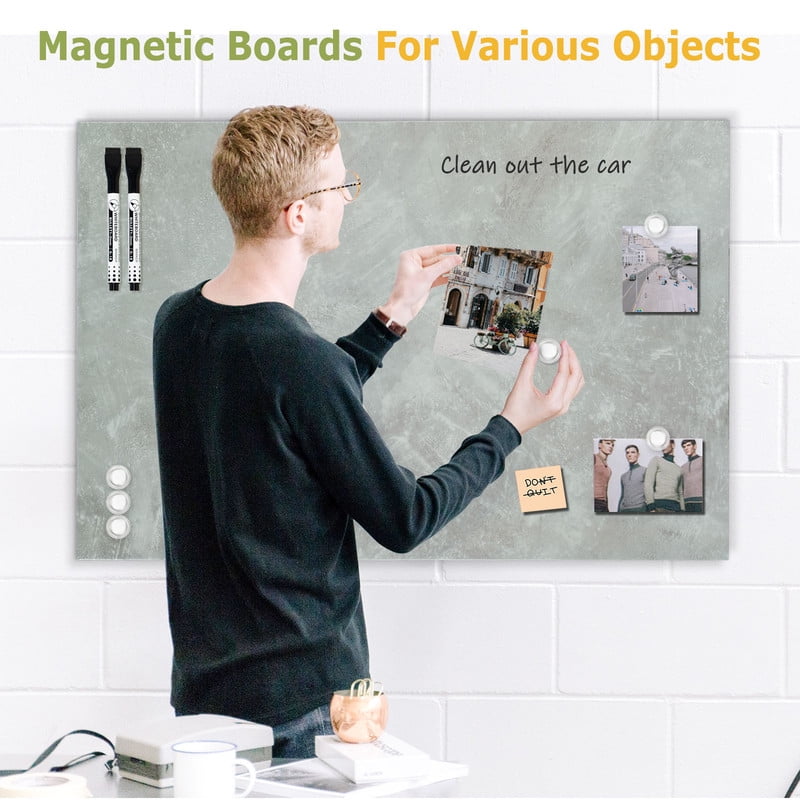 Frameless Magnetic Whiteboard Dry Erase White Board 28"x20" Decorative White Board for Wall with Concrete Pattern White Board for Home Office Decor, Bedroom, Kitchen, Classroom with Accessories