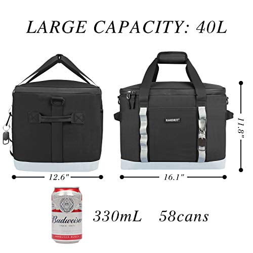 Picnic& Beach GARDRIT Large Cooler Bag 40L/Grey Leak-Proof Cooler Bag Suitable for Camping 60 Cans Collapsible Insulated Lunch Box 