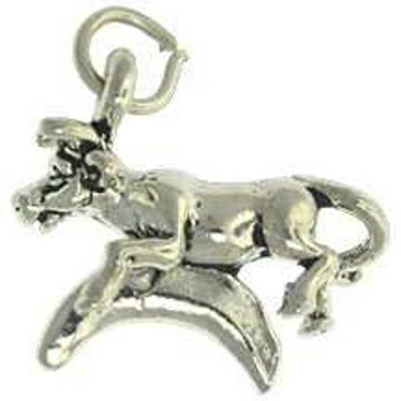 Sterling Silver 20" Unisex 1.5mm Box Chain 3D Cow Jumping Over The Moon Pendant Necklace