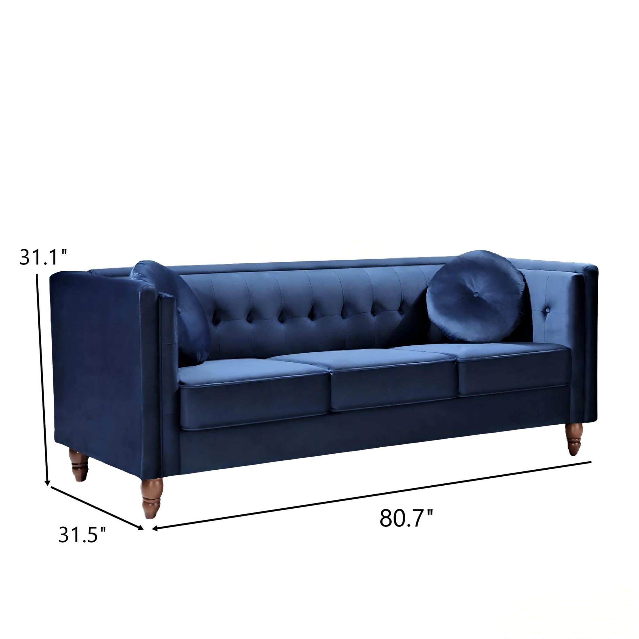 GDF Studio 80.7" Chesterfield Tufted Sofa with Square Arms, Crushed Velvet Upholstery, Deep Blue
