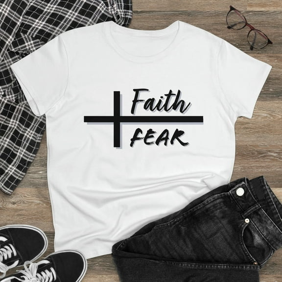 Women's Cotton Tee, Faith Over Fear, Relaxed Fit, Short Sleeve T-Shirt
