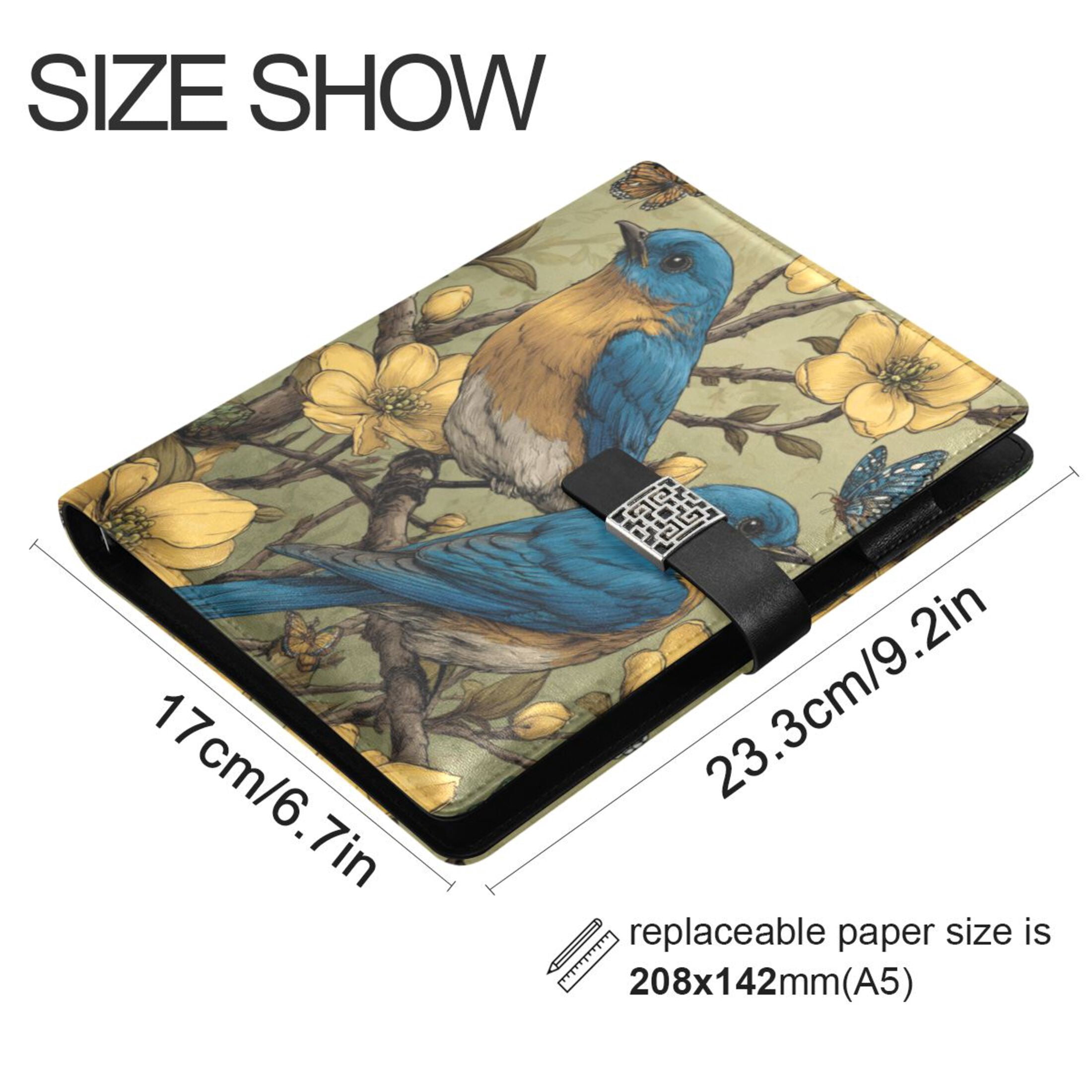 Leather Planner Leather Notebook Notebook Journal Binder Design Pen Pocket Design Convenient for Storage Pair Of Blue Birds