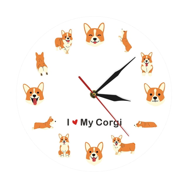 Reloj de Pared Moderno Decoración Artística Corgi Creativo para El Dormitorio de La Sala de Estar