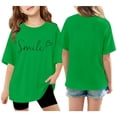 thumbnail image 2 of BUWTTER Girls Tshirts Oversized Short Sleeved Top Casual Letter Print Summer Loose Fit Plus Size Basic Green Shirt Size 3-4 Y, 2 of 8