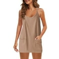 thumbnail image 3 of QUYUON Summer Mini Dress Women Summer Sleeveless Mini Dress V Neck Spaghetti Strap Beach Sundress Tank Dress and Shorts Sets 2 Piece Outfits Athletic Short Dress with Pockets Camisole Dresses Khaki L, 3 of 9