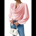 thumbnail image 3 of Blusas de Mujer con Cuello Vuelto, Larga, para Profesora, Oficina, Negocios, Elegantes, Informales Rosa XL, 3 of 5