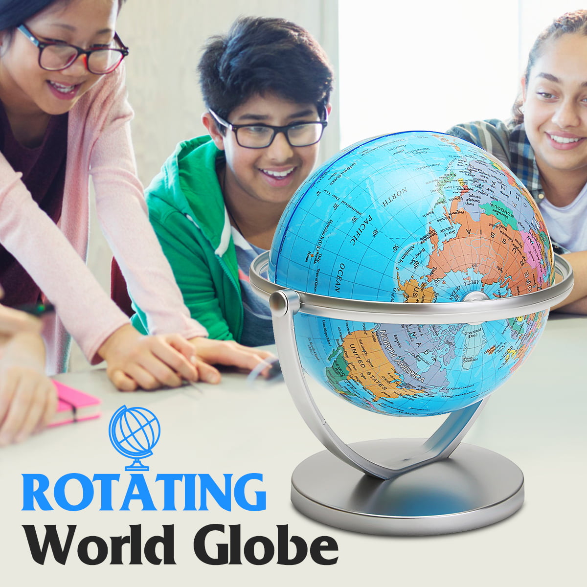 4” World Globe Earth Map Rotating Geography Ocean Classroom Learning Desk Decor