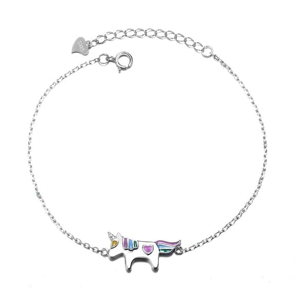 14K White Gold plated Unicorn Charm Bracelet with Crystals