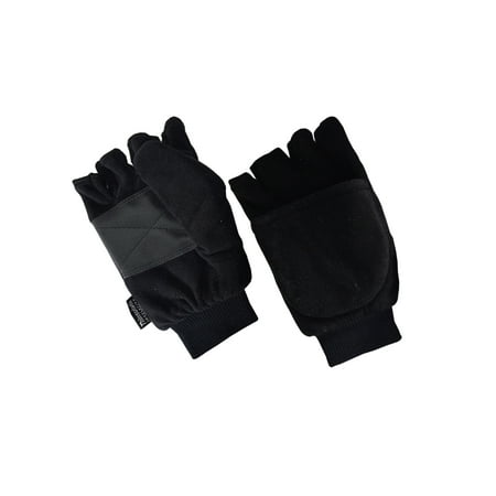 CT8427, Men's Micro Fleece Flip-Top Mittens, 40 gm 3M Thinsulate Lined, BLACK (One Size Fits