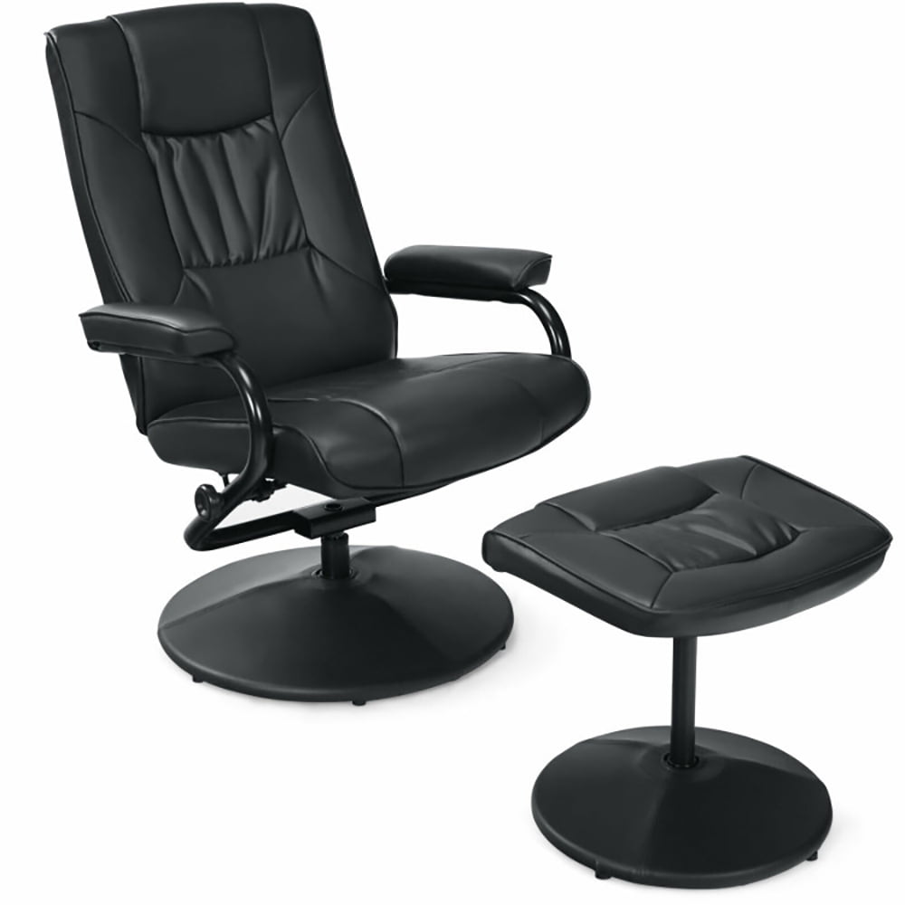 Finihen PVC Leather Soft Upholstered Recliner with Ottoman Footrest, 360° PVC Leather Swivel Recliner Chair with Ottoman, for Living Room, Bedroom, Black Finihen PVC Leather Soft Upholstered Recliner with Ottoman Footrest, 360° PVC Leather Swivel Recliner Chair with Ottoman, for Living Room, Bedroom, Black
