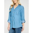 thumbnail image 3 of FashionMille Women's Soft V-neck Tencel Button Down Chambray Blouse Utility Shirts, 3 of 5