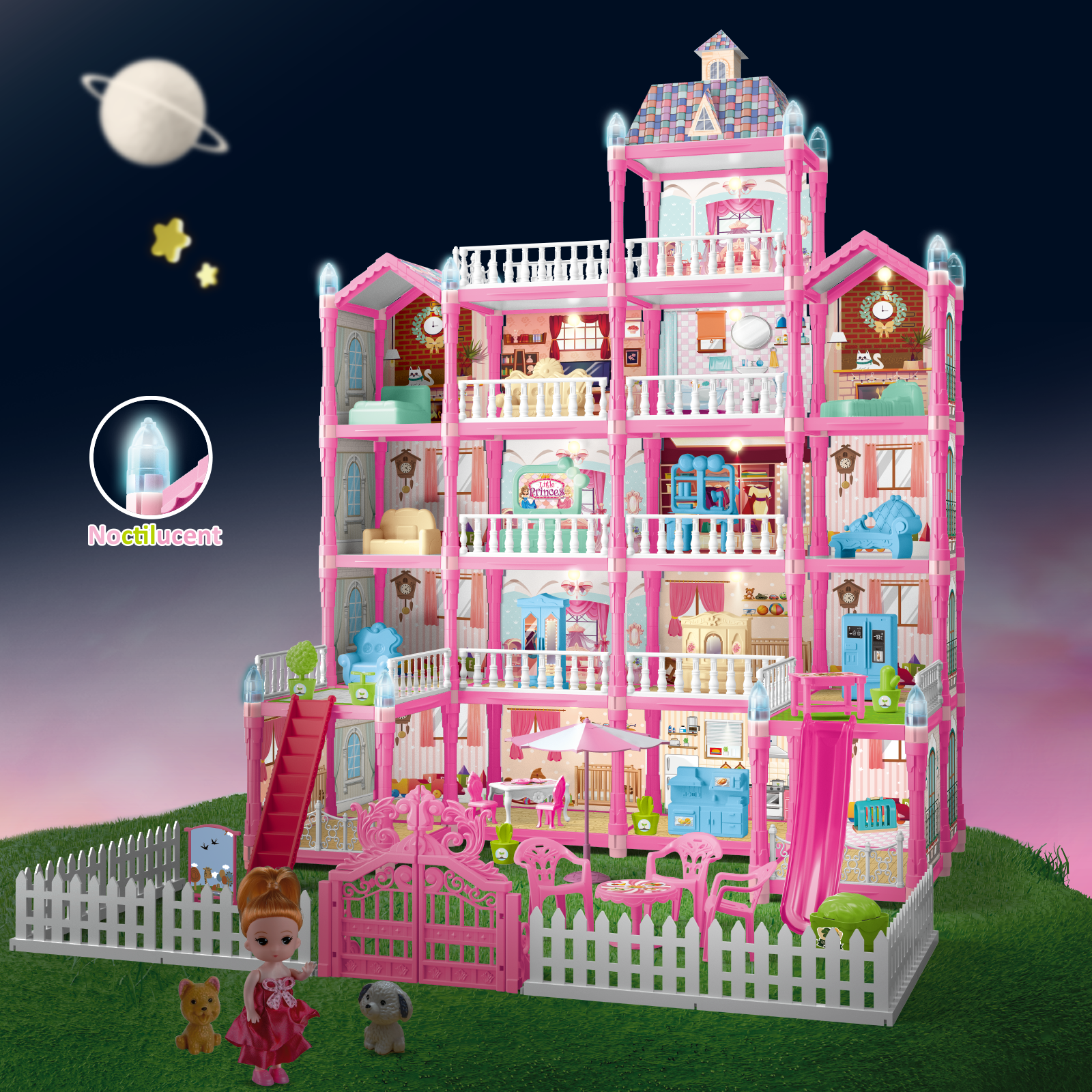 Carsky Rooms Pink DIY Dollhouse Building Playset with Lights photo 2
