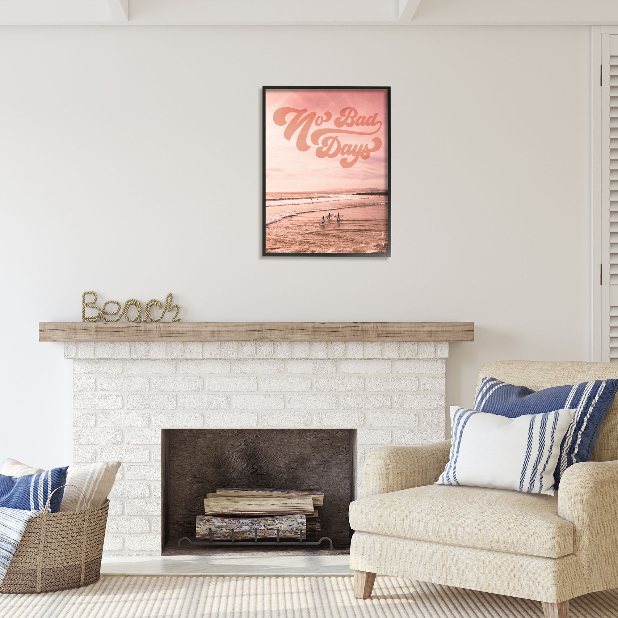 Stupell Industries No Bad Days Retro Beach Nature Painting Black Framed Art Print Wall Art, 24 x 30