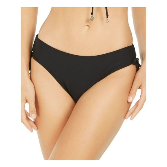 DKNY Women's Black Stretch Ruched Adjustable Bikini Full Coverage UV Protection Hipster Swimsuit Bottom S