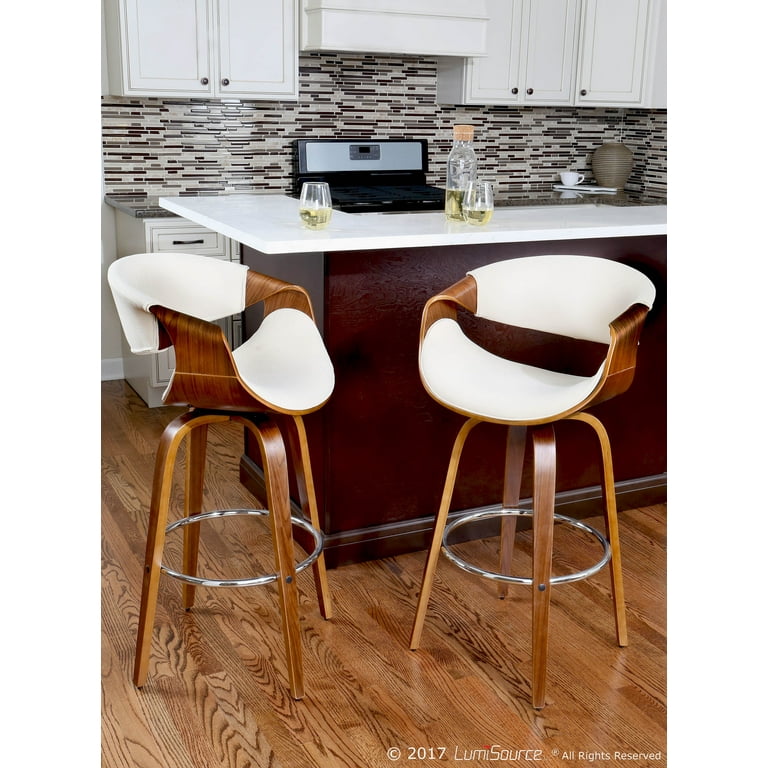 Mid-Century Modern Walnut Swivel Bar Stool (Set of 2)